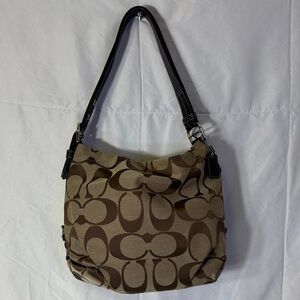 Coach Signature Jacquard Brown Hobo Shoulder Bag F15067